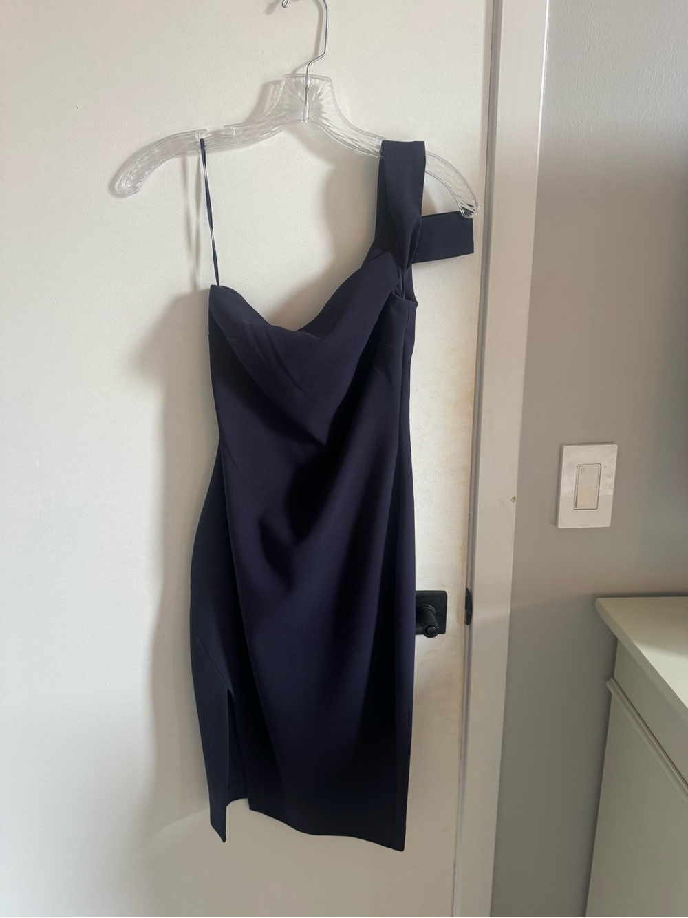 Likely One-Shoulder Navy Sheath Dress